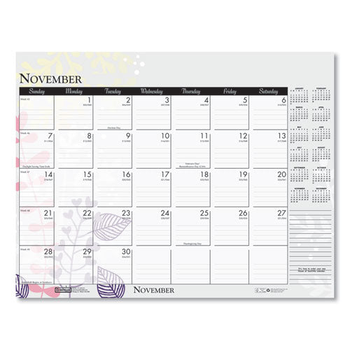 100% Recycled Contempo Desk Pad Calendar, 22 X 17, Wild Flowers, 2021