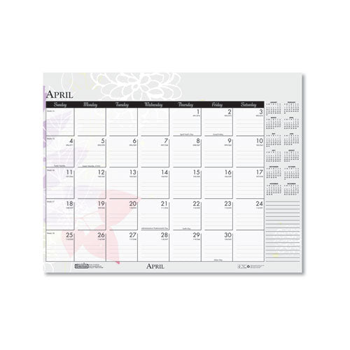 100% Recycled Contempo Desk Pad Calendar, 22 X 17, Wild Flowers, 2021