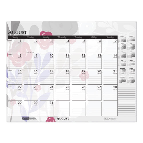 100% Recycled Contempo Desk Pad Calendar, 22 X 17, Wild Flowers, 2021