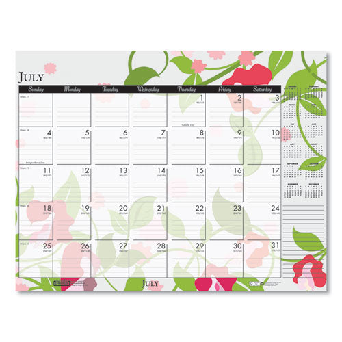 100% Recycled Contempo Desk Pad Calendar, 22 X 17, Wild Flowers, 2021