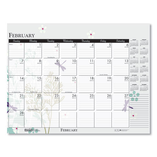 100% Recycled Contempo Desk Pad Calendar, 22 X 17, Wild Flowers, 2021