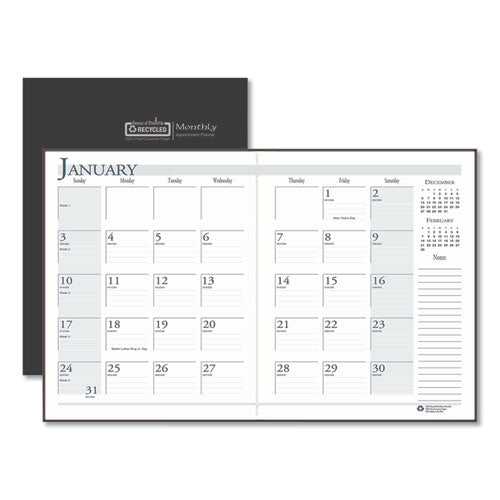 Recycled Ruled Planner With Stitched Leatherette Cover, 11 X 8.5, Black, 2020-2022