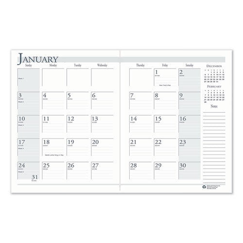 Recycled Ruled Planner With Stitched Leatherette Cover, 11 X 8.5, Black, 2020-2022