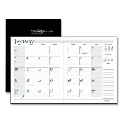 Recycled Ruled Planner With Stitched Leatherette Cover, 10 X 7, Black, 2020-2022
