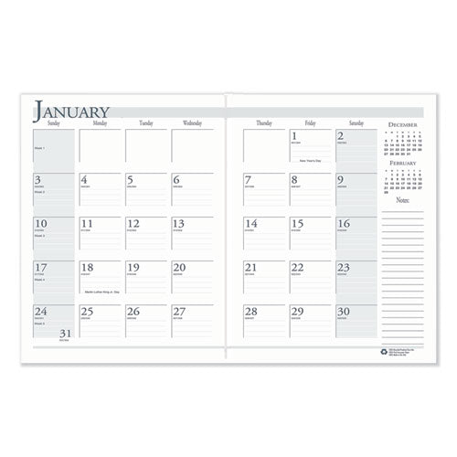 Recycled Ruled Planner With Stitched Leatherette Cover, 10 X 7, Black, 2020-2022