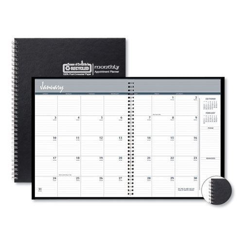 One-year Monthly Hard Cover Planner, 11 X 8.5, Black, 2020-2022