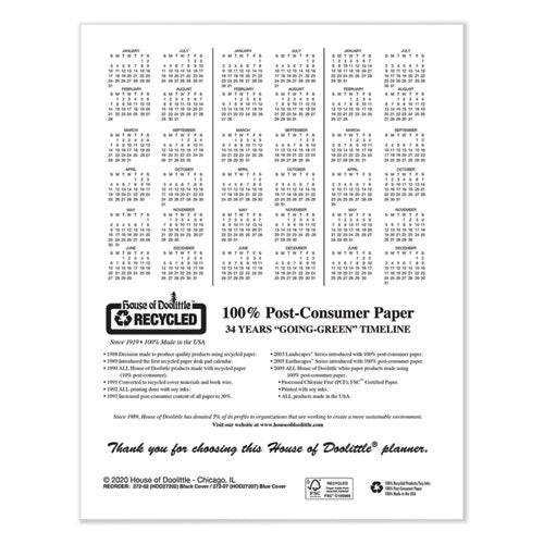 Recycled Two-year Professional Weekly Planner, 11 X 8.5, Black, 2021-2022