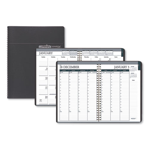 Recycled Wirebound Weekly-monthly Planner, 11 X 8.5, Black Leatherette, 2021