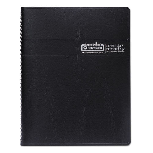 Recycled Wirebound Weekly-monthly Planner, 11 X 8.5, Black Leatherette, 2021