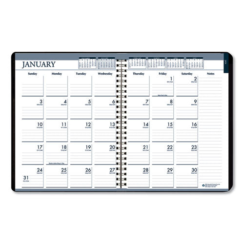 Recycled Wirebound Weekly-monthly Planner, 11 X 8.5, Black Leatherette, 2021