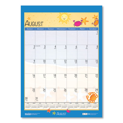 100% Recycled Seasonal Academic Wall Calendar, 12 X 16.5, 2020-2021