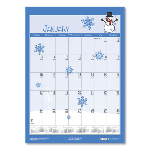 100% Recycled Seasonal Academic Wall Calendar, 12 X 16.5, 2020-2021