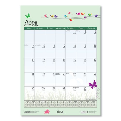 100% Recycled Seasonal Academic Wall Calendar, 12 X 16.5, 2020-2021