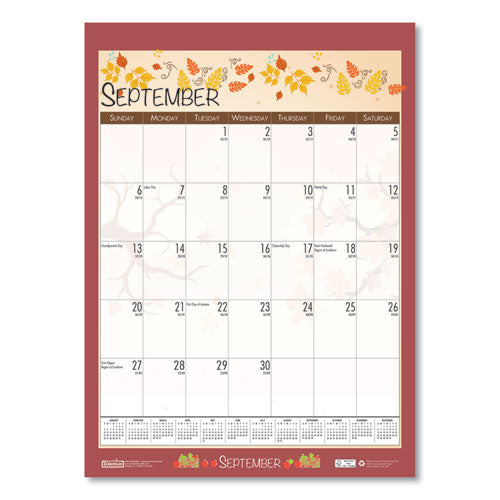 100% Recycled Seasonal Academic Wall Calendar, 12 X 16.5, 2020-2021