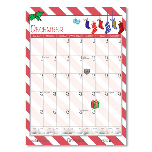 100% Recycled Seasonal Academic Wall Calendar, 12 X 16.5, 2020-2021