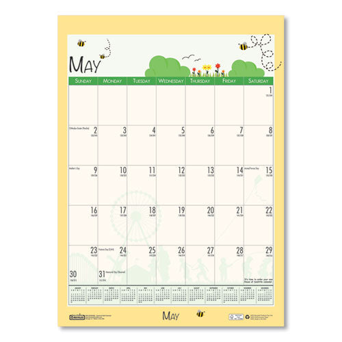 100% Recycled Seasonal Academic Wall Calendar, 12 X 16.5, 2020-2021