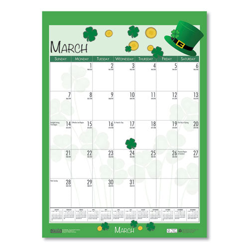 100% Recycled Seasonal Wall Calendar, 12 X 16.5, 2021