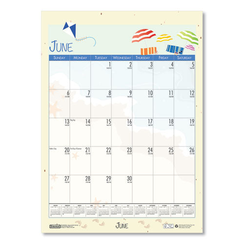 100% Recycled Seasonal Wall Calendar, 12 X 16.5, 2021