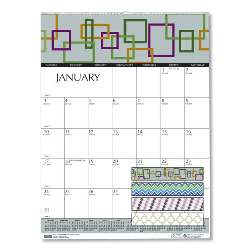 100% Recycled Geometric Wall Calendar, 12 X 12, 2021