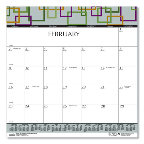 100% Recycled Geometric Wall Calendar, 12 X 12, 2021