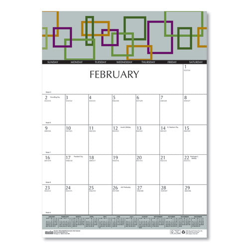 100% Recycled Geometric Wall Calendar, 12 X 16.5, 2021