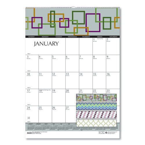 100% Recycled Geometric Wall Calendar, 12 X 16.5, 2021