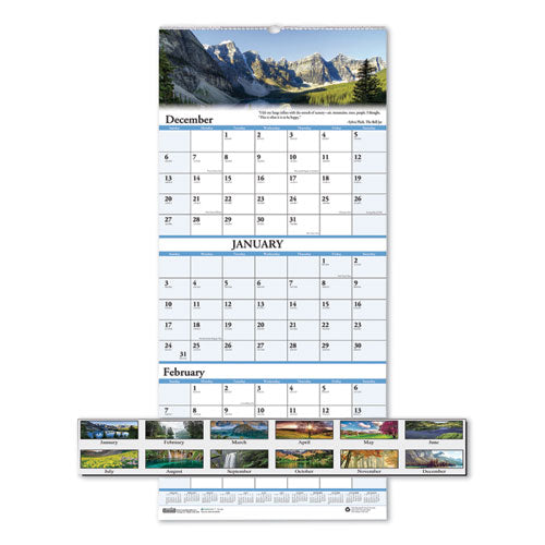 Recycled Scenic Compact Three-month Wall Calendar, 8 X 17, 2020-2022