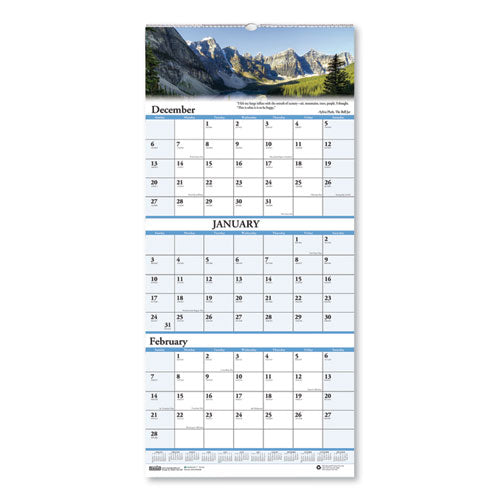 Recycled Scenic Compact Three-month Wall Calendar, 8 X 17, 2020-2022