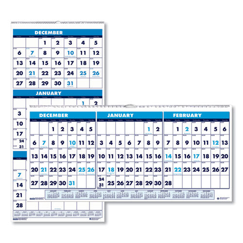 Recycled Three-month Format Wall Calendar, 8 X 17, 14-month (dec-jan) 2020-2022