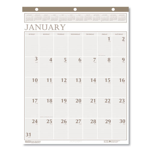 Recycled Large Print Monthly Wall Calendar, Leatherette Binding, 20 X 26, 2021