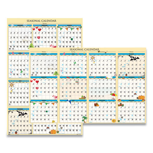 100% Recycled Seasonal Laminated Wall Calendar, 24 X 37, 2022