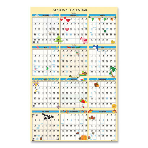 100% Recycled Seasonal Laminated Wall Calendar, 24 X 37, 2022