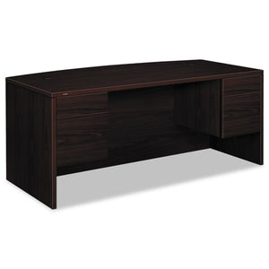 10500 Series Bow Front Desk, 3-4 Height Double Pedestals, 72w X 36d X 29.5h, Mahogany