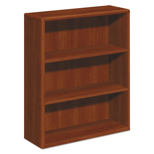 10700 Series Wood Bookcase, Three Shelf, 36w X 13 1-8d X 43 3-8h, Cognac