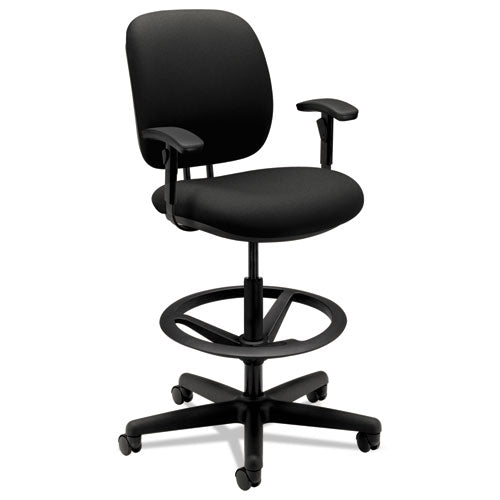 Comfortask Task Stool With Adjustable Footring, 32" Seat Height, Supports Up To 300 Lbs, Black Seat-back, Black Base