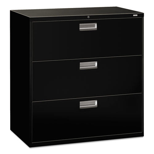 600 Series Three-drawer Lateral File, 42w X 18d X 39.13h, Black