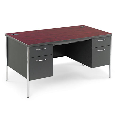 Mentor Series Double Pedestal Desk, 60w X 30d X 29-1-2h, Mahogany-charcoal