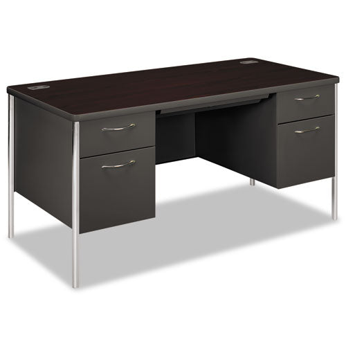 Mentor Series Double Pedestal Desk, 60w X 30d X 29-1-2h, Mahogany-charcoal