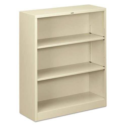 Metal Bookcase, Three-shelf, 34-1-2w X 12-5-8d X 41h, Putty