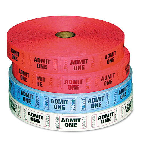 Admit-one Ticket Multi-pack, 4 Rolls, 2 Red, 1 Blue, 1 White, 2000-roll