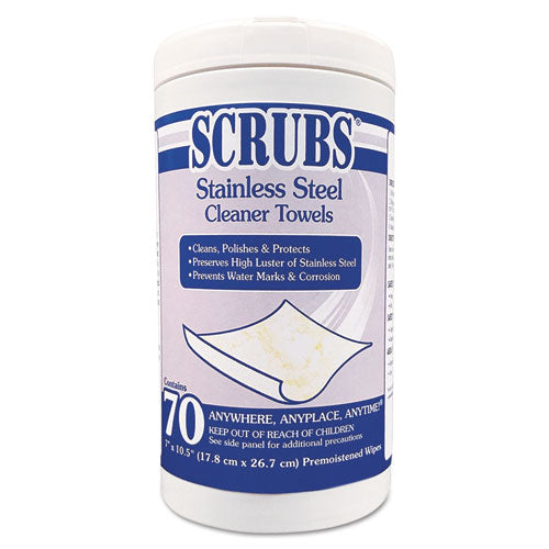 Stainless Steel Cleaner Towels, 30-canister, 6 Canisters-carton