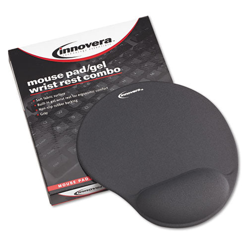 Mouse Pad W-gel Wrist Pad, Nonskid Base, 10-3-8 X 8-7-8, Gray
