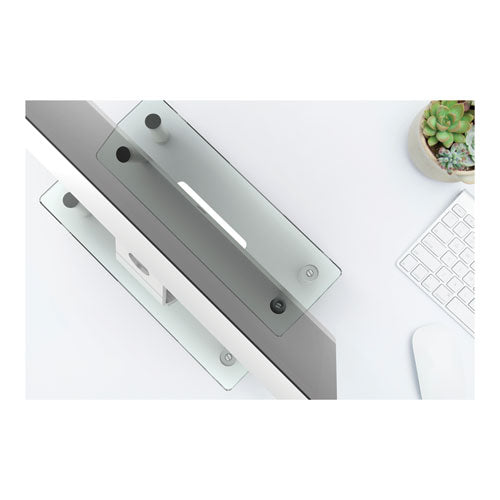 Adjustable Tempered Glass Monitor Riser, 15 3-4 X 9 1-2 X 3 1-2, Clear-silver