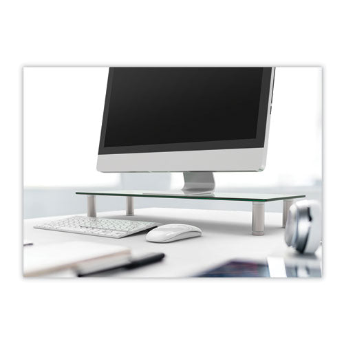 Adjustable Tempered Glass Monitor Riser, 22 3-4 X 8 1-4 X 3 1-2, Clear-silver
