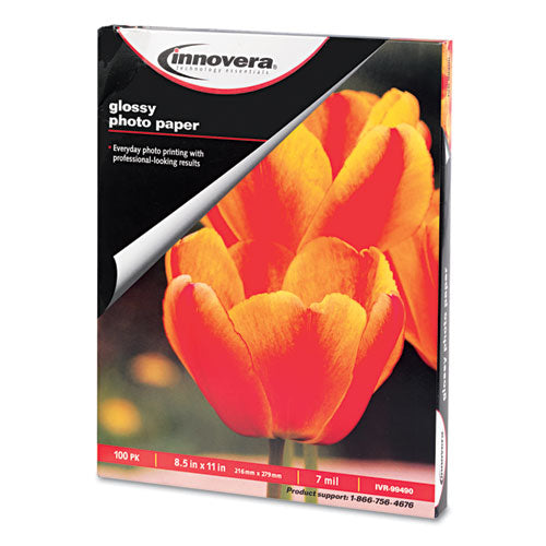 Glossy Photo Paper, 7 Mil, 8.5 X 11, Glossy White, 100-pack