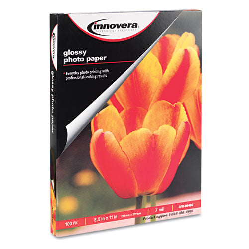 Glossy Photo Paper, 7 Mil, 8.5 X 11, Glossy White, 100-pack