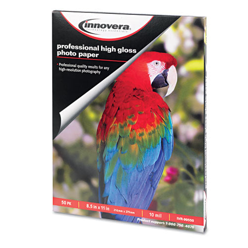 High-gloss Photo Paper, 10 Mil, 8.5 X 11, High-gloss White, 50-pack