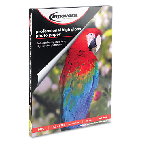 High-gloss Photo Paper, 10 Mil, 8.5 X 11, High-gloss White, 50-pack