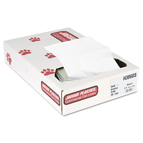 Industrial Strength Commercial Can Liners Flat Pack, 60 Gal, 16 Microns, 38" X 60", Natural, 100-carton
