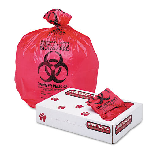 Health Care Trash Can Liners, 45 Gal, 1.3 Mil, 40" X 46", Red, 100-carton